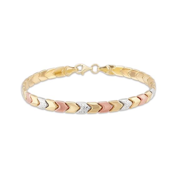 Chevron Link Bracelet Tri-Tone Gold 7.25"