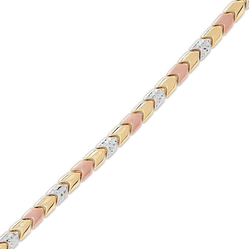 Main Image 2 of Chevron Link Bracelet Tri-Tone Gold 7.25&quot;