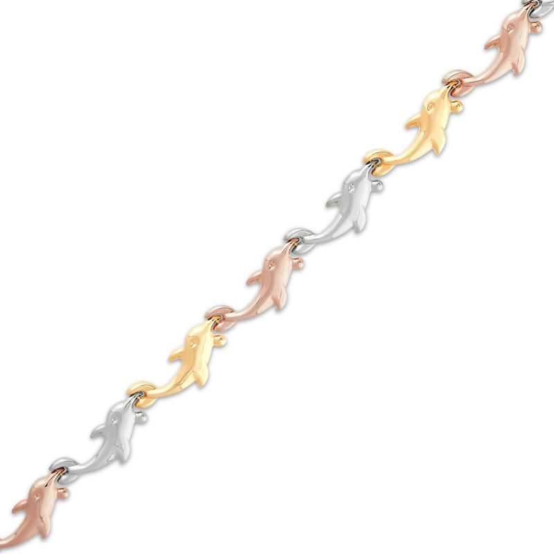 Dolphin Link Bracelet 10K Tri-Tone Gold 7.25"