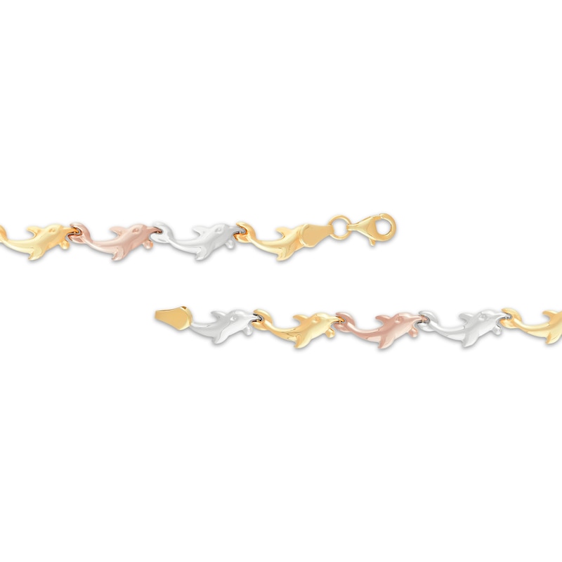 Dolphin Link Bracelet 10K Tri-Tone Gold 7.25"