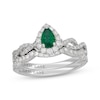 Thumbnail Image 1 of Neil Lane Pear-Shaped Natural Emerald & Diamond Halo Twist Bridal Set 5/8 ct tw 14K White Gold