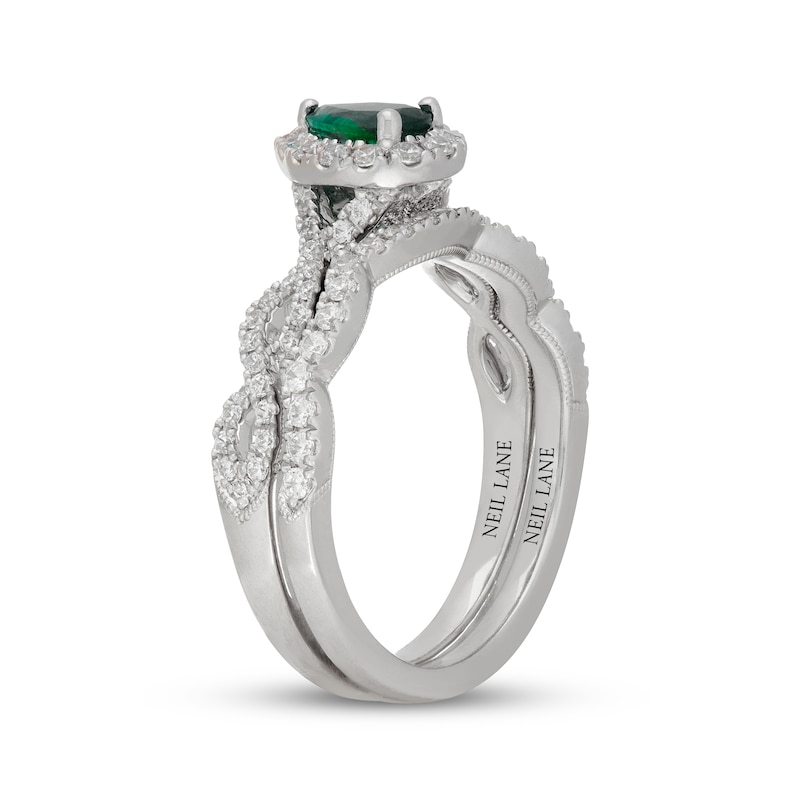 Main Image 2 of Neil Lane Pear-Shaped Natural Emerald & Diamond Halo Twist Bridal Set 5/8 ct tw 14K White Gold