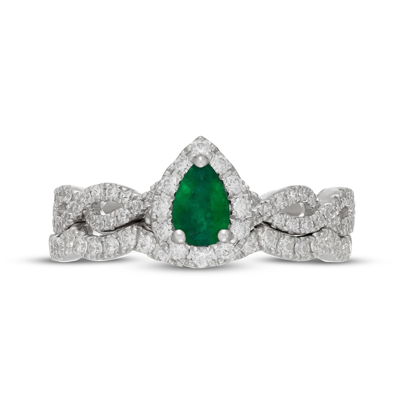 Main Image 3 of Neil Lane Pear-Shaped Natural Emerald & Diamond Halo Twist Bridal Set 5/8 ct tw 14K White Gold