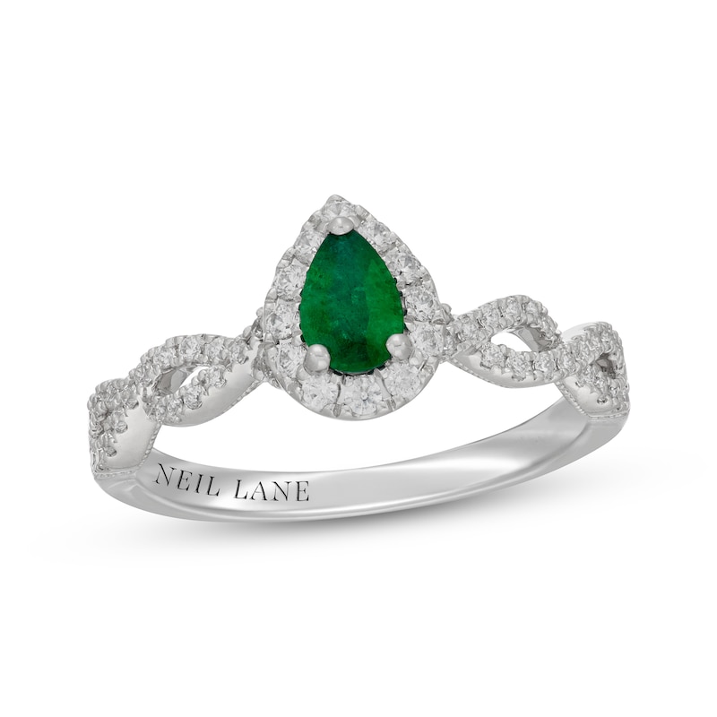 14k White Gold Pear Genuine Emerald And Diamond Halo Ring 14k White Gold Pear Genuine Emerald And Diamond Halo Ring
