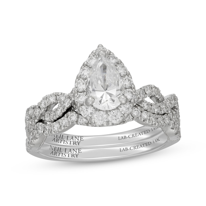 Main Image 1 of Neil Lane Artistry Pear-Shaped Lab-Grown Diamond Bridal Set 1-5/8 ct tw 14K White Gold