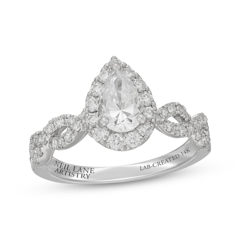 Main Image 1 of Neil Lane Artistry Pear-Shaped Halo Lab-Grown Diamond Engagement Ring 1-1/2 ct tw 14K White Gold