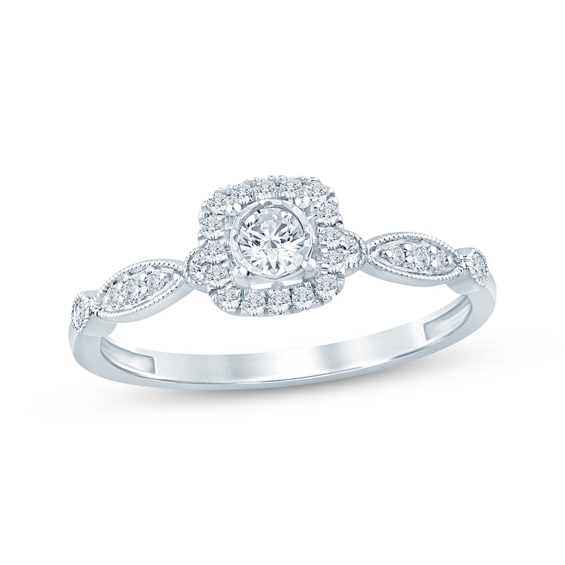Main Image 1 of Now + Forever Round-Cut Diamond Cushion Halo Engagement Ring 1/4 ct tw 14K White Gold