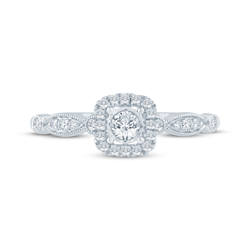 Main Image 3 of Now + Forever Round-Cut Diamond Cushion Halo Engagement Ring 1/4 ct tw 14K White Gold