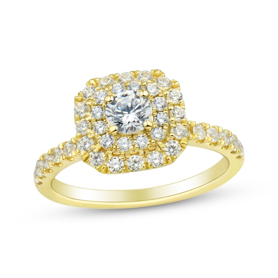 Round-Cut Diamond Double Halo Engagement Ring 1 ct tw 18K Yellow Gold