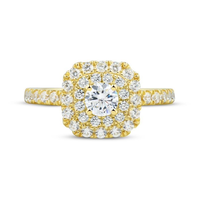 Main Image 3 of Round-Cut Diamond Double Halo Engagement Ring 1 ct tw 18K Yellow Gold