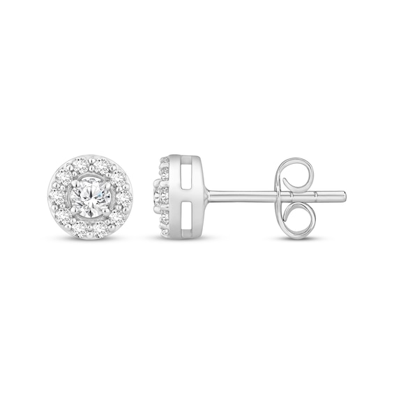 Diamond Halo Stud Earrings 1/2 ct tw 10K White Gold