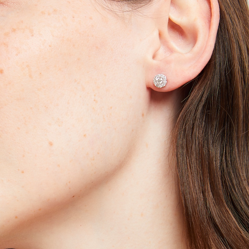 Main Image 3 of Diamond Halo Stud Earrings 1/2 ct tw 10K White Gold