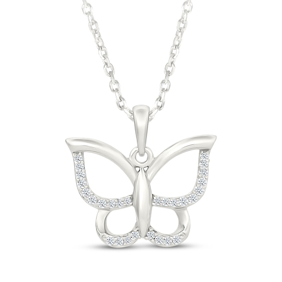 Diamond Butterfly Necklace 1/8 ct tw Sterling Silver 18"