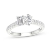 Thumbnail Image 0 of Toi et Moi Emerald & Oval-Cut Lab-Created Diamond Engagement ring 1-1/4 ct tw 14K White Gold