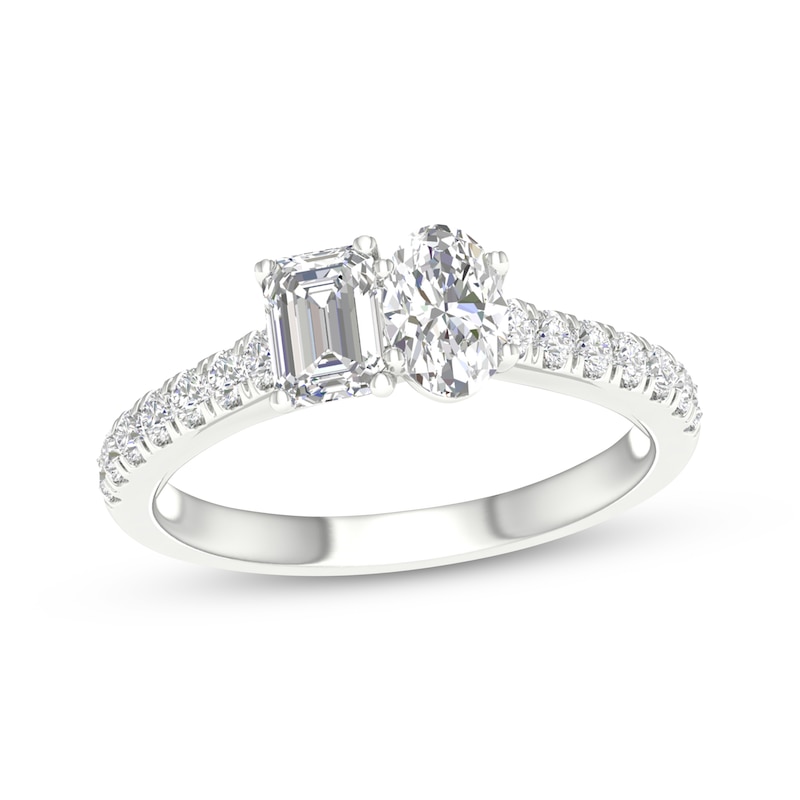 Toi et Moi Emerald & Oval-Cut Lab-Created Diamond Engagement ring 1-1/4 ct tw 14K White Gold