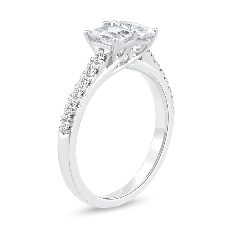 Toi et Moi Emerald & Oval-Cut Lab-Created Diamond Engagement ring 1-1/4 ct tw 14K White Gold