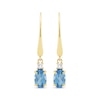 Thumbnail Image 2 of Oval-Cut Swiss Blue Topaz & Diamond Dangle Earrings 10K Yellow Gold