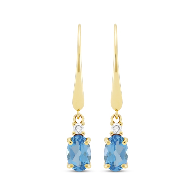 Main Image 2 of Oval-Cut Swiss Blue Topaz & Diamond Dangle Earrings 10K Yellow Gold
