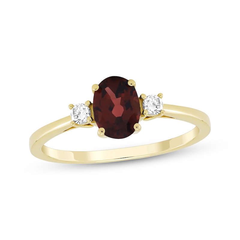 Main Image 1 of Oval-Cut Garnet & Diamond Ring 1/10 ct tw 10K Yellow Gold