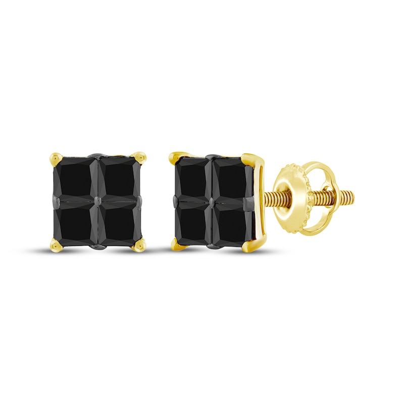 Men's Square-Cut Black Diamond Quad Stud Earrings 1 ct tw 10K Yellow Gold