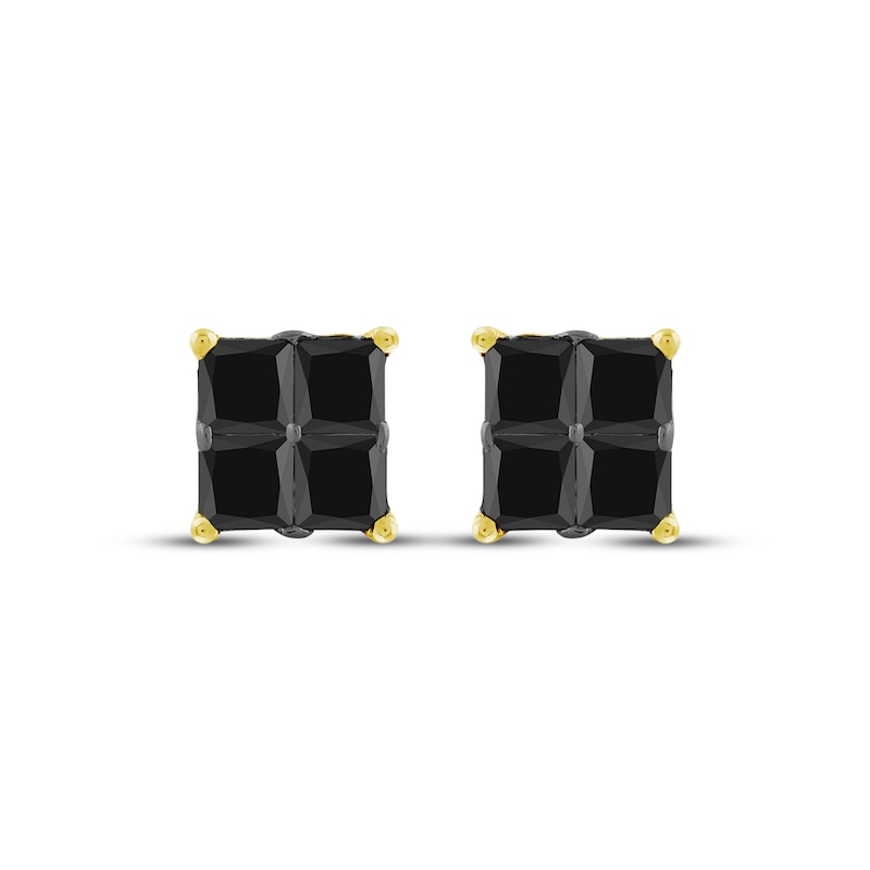 Men's Square-Cut Black Diamond Quad Stud Earrings 1 ct tw 10K Yellow Gold