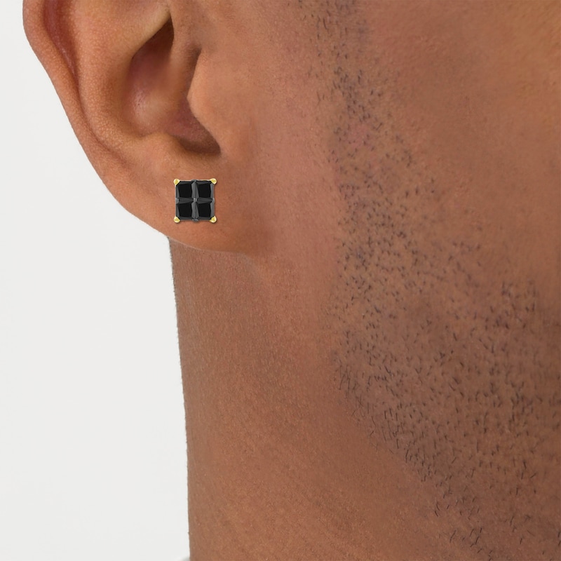 Men's Square-Cut Black Diamond Quad Stud Earrings 1 ct tw 10K Yellow Gold
