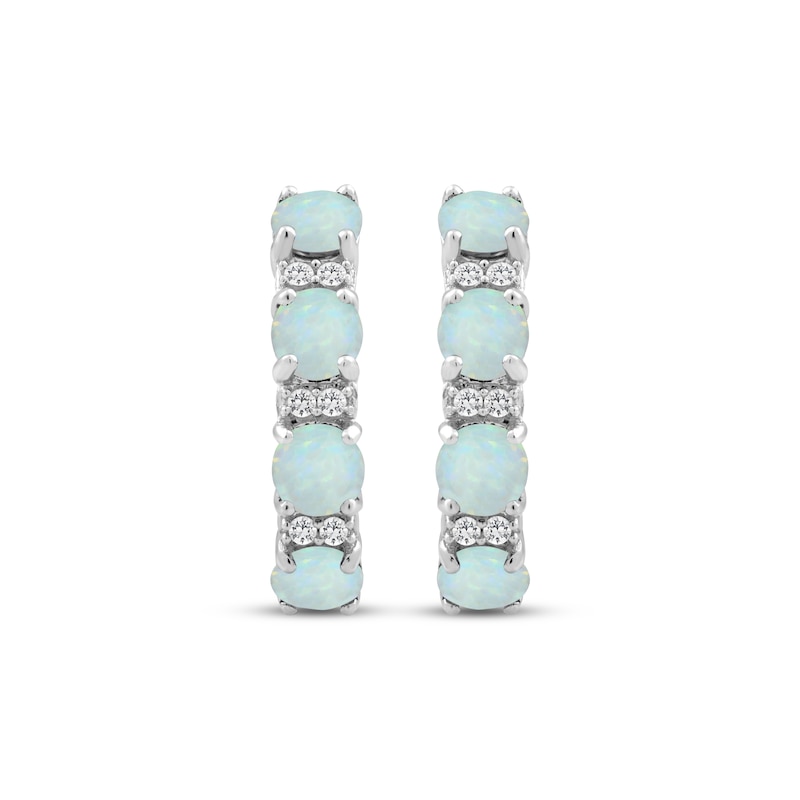 Main Image 2 of Lab-Created Opal & White Lab-Created Sapphire Hoop Earrings Sterling Silver