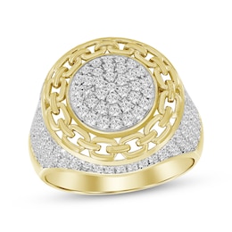 Linked Always Men's Diamond Chain Link Border Ring 1-1/2 ct tw 10K Yellow Gold