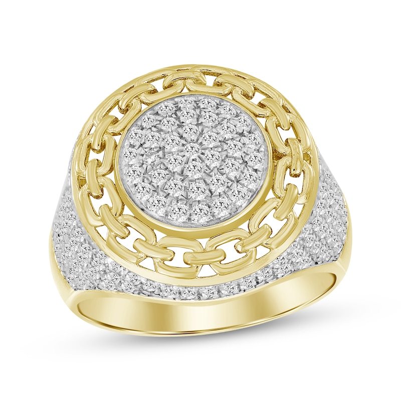 Main Image 1 of Linked Always Men's Diamond Chain Link Border Ring 1-1/2 ct tw 10K Yellow Gold