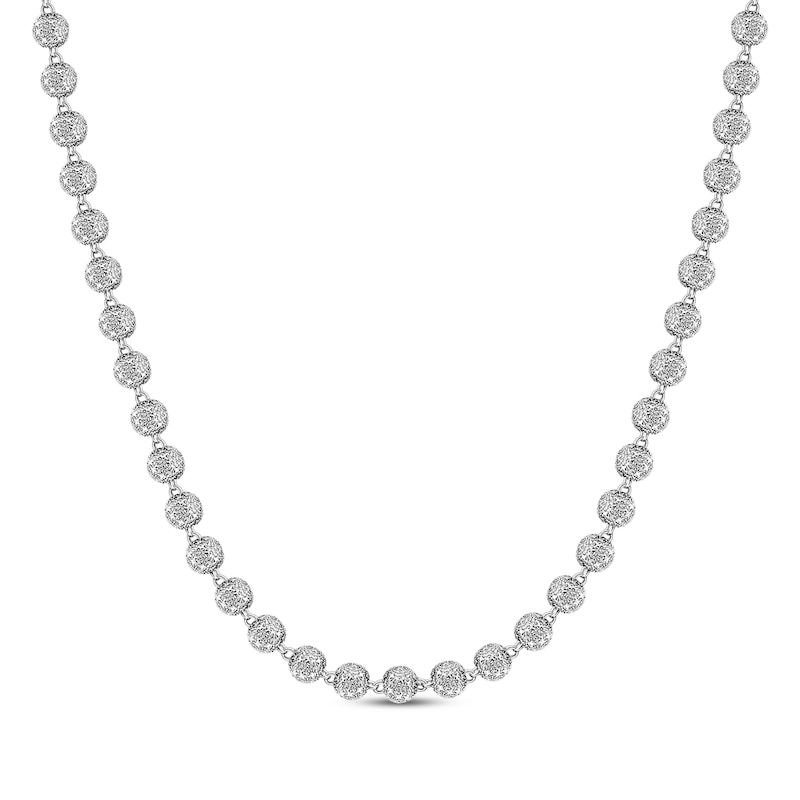 Men's Multi-Diamond Bead Necklace 3 ct tw Sterling Silver 20"