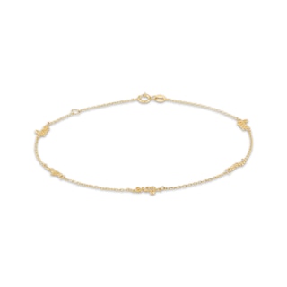 "Love" Station Anklet 10K Yellow Gold 10"