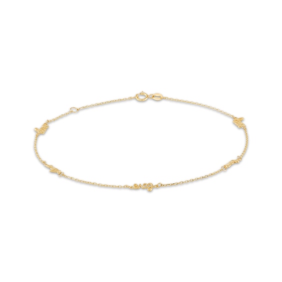 "Love" Station Anklet 10K Yellow Gold 10"