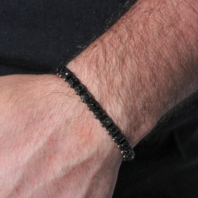 Main Image 4 of Men's Black Spinel Link Bracelet Black & Rose Stainless Steel 8.5"