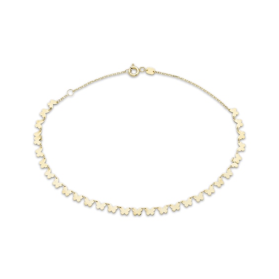 Butterfly Link Anklet Solid 10K Yellow Gold 10"