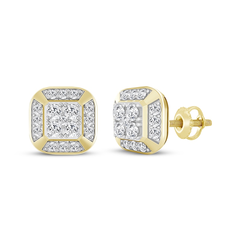 Main Image 1 of KAY Lab-Grown Diamonds Men's Multi-Stone Cushion Stud Earrings 1 ct tw 10K Yellow Gold