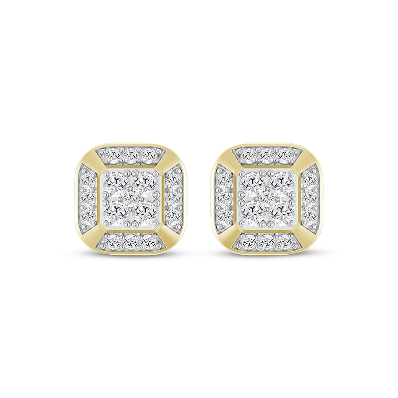 Main Image 2 of KAY Lab-Grown Diamonds Men's Multi-Stone Cushion Stud Earrings 1 ct tw 10K Yellow Gold