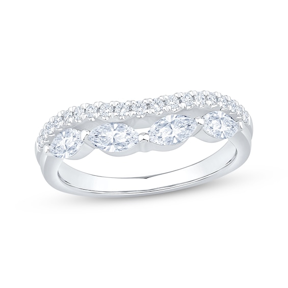 Now + Forever Lab-Grown Diamonds Marquise & Round-Cut Two-Row Contour Ring 3/4 ct tw 14K White Gold