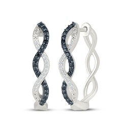 Black & White Diamond Twist Hoop Earrings 1/4 ct tw Sterling Silver