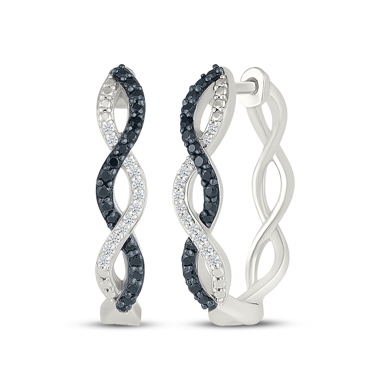 Main Image 1 of Black & White Diamond Twist Hoop Earrings 1/4 ct tw Sterling Silver