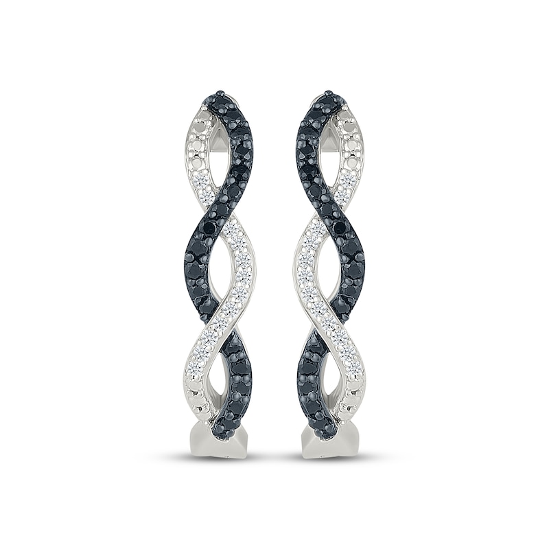 Main Image 2 of Black & White Diamond Twist Hoop Earrings 1/4 ct tw Sterling Silver