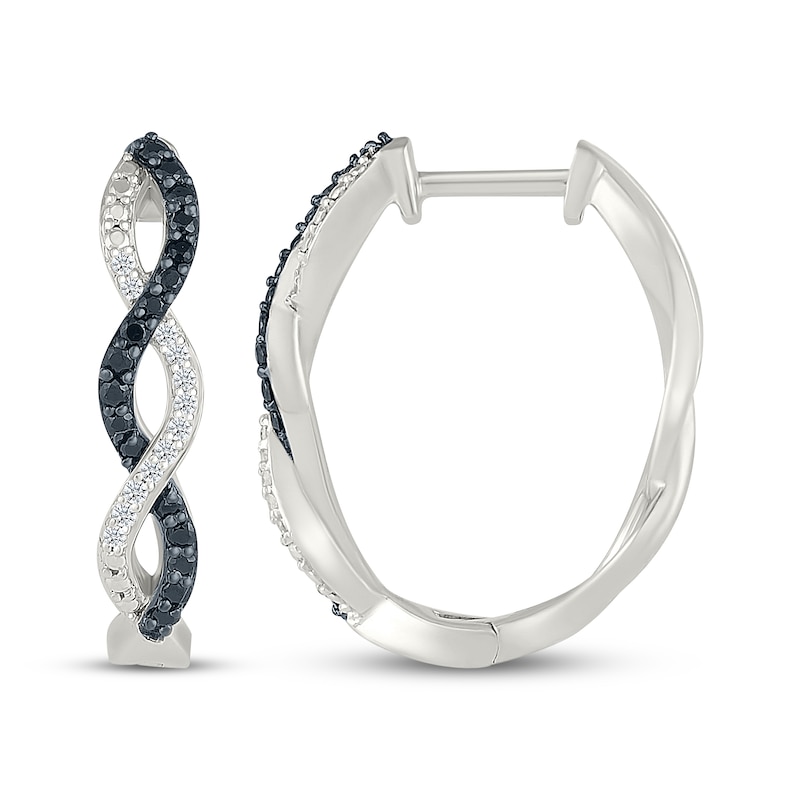 Main Image 3 of Black & White Diamond Twist Hoop Earrings 1/4 ct tw Sterling Silver