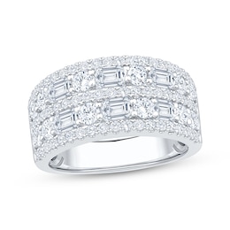 Now + Forever Lab-Grown Diamonds Emerald & Round-Cut Five-Row Anniversary Ring 2-1/2 ct tw 14K White Gold