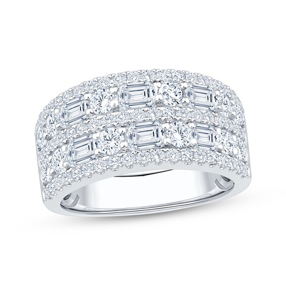 Now + Forever Lab-Grown Diamonds Emerald & Round-Cut Five-Row Anniversary Ring 2-1/2 ct tw 14K White Gold