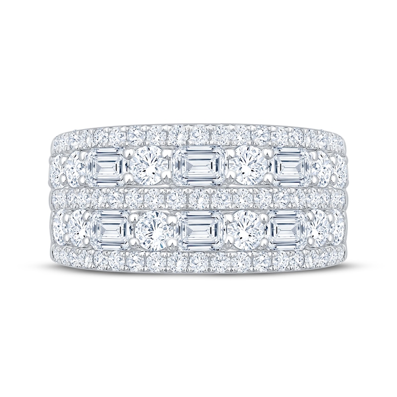 Main Image 3 of Now + Forever Lab-Grown Diamonds Emerald & Round-Cut Five-Row Anniversary Ring 2-1/2 ct tw 14K White Gold