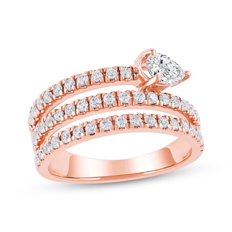 Main Image 1 of Pear-Shaped Diamond Three-Row Spiral Ring 1 ct tw 10K Rose Gold