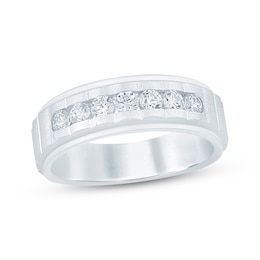 Now + Forever Men's Grooved Diamond Wedding Band 3/4 ct tw 10K White Gold