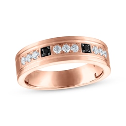 Now + Forever Men's Black & White Diamond Wedding Band 10K Rose Gold