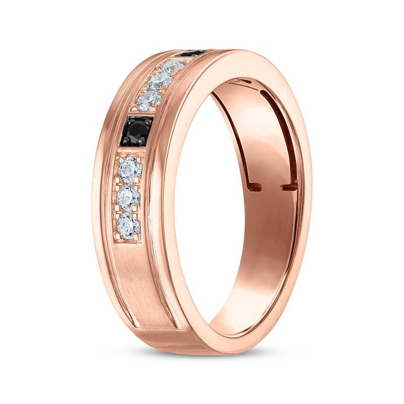 Main Image 2 of Now + Forever Men's Black & White Diamond Wedding Band 10K Rose Gold