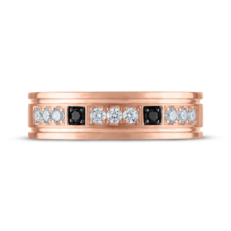 Main Image 3 of Now + Forever Men's Black & White Diamond Wedding Band 10K Rose Gold