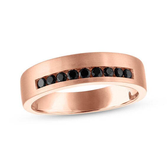 Now + Forever Men's Black Diamond Wedding Band 3/8 ct tw 10K Rose Gold